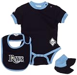 MLB Infant/Toddler Boys' Tampa Bay Rays Onesie Bib & Bootie Set (Navy , 24)