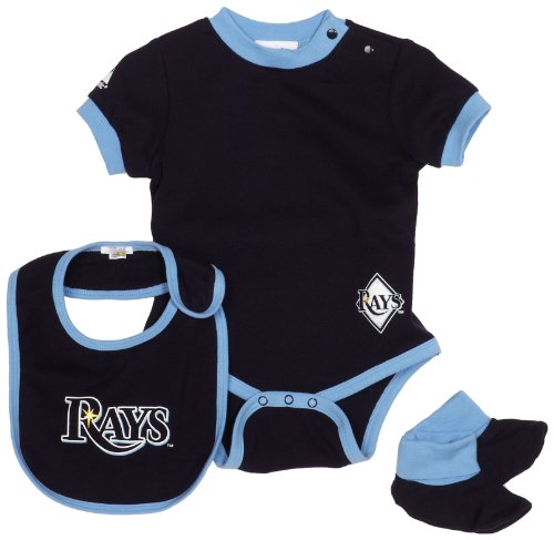 MLB Infant/Toddler Boys' Tampa Bay Rays Onesie Bib & Bootie Set (Navy , 18)