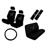 11 Piece Auto Interior Gift Set - Single Purple Butterfly - A Set of 2 Seat Covers, 1... 