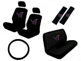 11 Piece Auto Interior Gift Set - Single Purple Butterfly - A Set of 2 Seat Covers, 1 Rear Bench Cover, 1 Steering Wheel, and A Set of 2 Seat Belt Pads