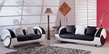 Dazzling Ultra Modern White Black Leather 'Ying-Yang' Design Sofa Loveseat Set