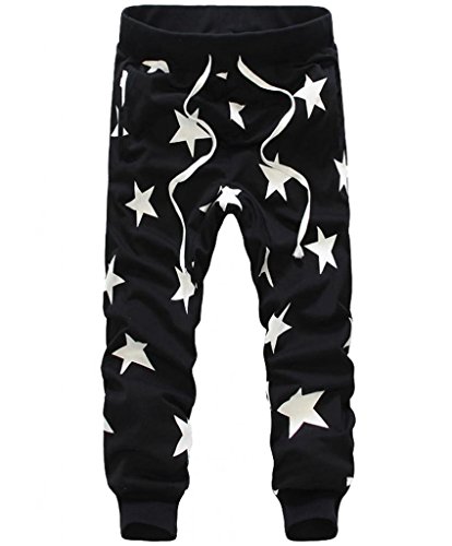 Men's Star Printing Hip Hop Sweat Pants Harem Dance Jogger Baggy Trousers Slack (L, Black)