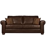 Handy Living OXF1-S6-DAB88 Oxford Transitional Rolled Arm Renu Leather Sofa, Brown With 2 Decorative Paisley Throw Pillows