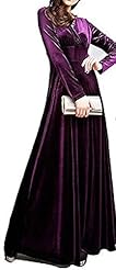 V-neck Full Length Winter 2013 Long Sleeves Velvet Stretchy Maxi Dress 