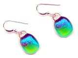 Baerreis - Hand Crafted Artisan Fused Art Glass Earrings - Dichroic w/ Copper Wire Work, Sterling Silver