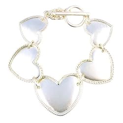 Bracelet - B129 - Designer Inspired Heart Link ~ Brushed Silver Tone Metal