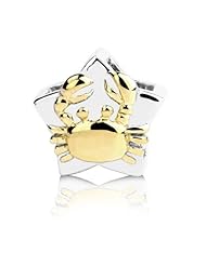 Sterling Silver and 18k Yellow Gold Cancer Zodiac Charm , Fits Jovana, Chamilia, Pandora Bracelet