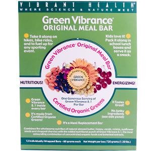 Vibrant Health Green Vibrance Whole Food Bar, 60 Gram Bars, 12 Count,