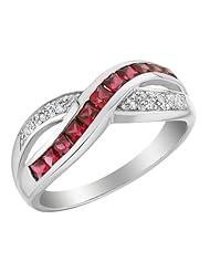 Created Ruby Infinity Ring with Diamonds 2/3 Carat (ctw) in 10K White Gold