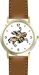 Knight on Horseback Ready for the Joust Horse - WATCHBUDDY&reg; DELUXE TWO-TONE THEME WATCH - Arabic Numbers - Brown Leather Strap-Size-Large ( Men's Size or Jumbo Women's Size )