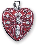 Cubic Zirconia Locket Enameled Charm, Sterling Silver