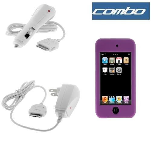 Solid Dark Purple Rubberized Snap on Crystal Hard Case + Rapid Car Charger + Home Travel Charger for Apple Ipod Touch Itouch 8GB 16GB 32GB 2G 3G 2nd 3rd Generation
