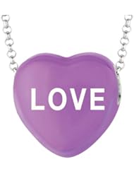 Sterling Silver 17mm Purple enamel Sweethearts LOVE Heart Pendant