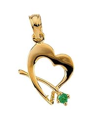 Superb ChildS Emerald Cz Pendant in 14k Yellow Gold