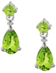 Sterling Silver, Diamond Accent and Peridot Linear Teardrop Post Earrings