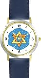 Star of David or Mogen David No.1 Judaica Jewish Theme - WATCHBUDDY&reg; DELUXE TWO-TONE THEME WATCH - Arabic Numbers - Blue Leather Strap-Children's Size-Small ( Boy's Size & Girl's Size )