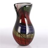 Hand Blown Multi-Color Criss Cross Art Decor Glass Vase 11 tall