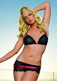 2PC Satin Ribbon Halter Mesh Triangle Bra Sexy Lingerie Intimate Apparel with Eyelash Lace Trimmed Skirt