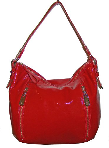 Cole Haan Patent Leather Medium Zip Hobo Handbag Lantern Red B36687