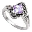 Sterling Silver Marcasite Rings with Lavender CZ - Sizes: 5-9