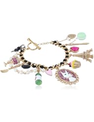 Betsey Johnson "Paris is Always a Good Idea" Cat Multi-Charm Toggle Bracelet, 7.5"