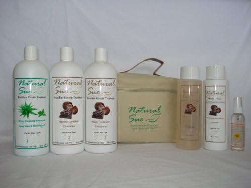 Organic Keratin Hair Treatment & Post-Treatment - PROFESSIONAL SIZE - Deep Cleaning Shampoo 32oz + Keratin Complex Chocolate 32oz + Mask Treatment Chocolate 32oz + Salt-free Shampoo Chocolate 16oz + Conditioner Chocolate 16oz + Silky Serum + FREE Travel Bag