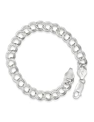 Sterling Silver 7inch Polished Double Link Charm Bracelet. Metal Wt- 10.18g