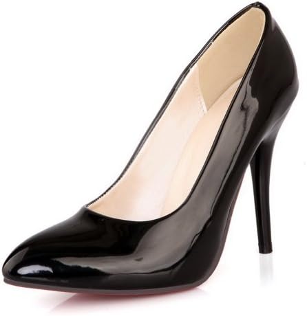 VogueZone009 Ladies Closed Pointed Toe High Heel Spikes Stitlettos Patent Leather Microfiber Solid Pumps, Black, 6.5 B(M) US