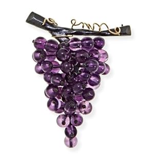 18k Gold, Sterling Silver and Amethyst Bushel of Grapes Brooch Pin by