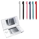 6 Pack of Replacement Stylus Pens ( Black + White + Light Blue + Dark Blue + Light Pink + Red ) + Durable Clear Reusable Upper and Bottom LCD Screen Protector for Nintendo NDS Lite DS Lite