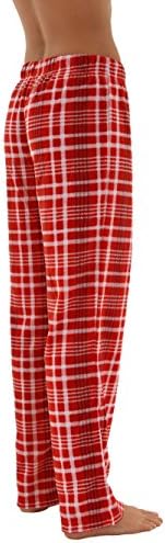 Womens Red White Plaid Pajama Pants Drawstring Tie Microfleece Louge Pants Sizes: X-Large