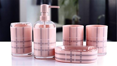 Home Story Bathroom Grid Bath Accessories Sets (5, Pink)