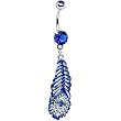 Sapphire Blue Cubic Zirconia Peacock Feather Belly Ring