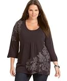 One World Plus Size Botanical Swirl Print Tunic with Rhinestone Trim