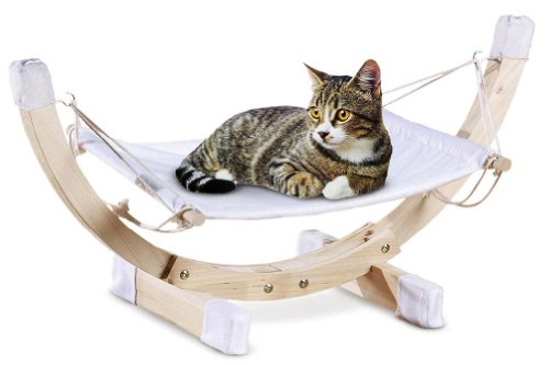 Pinewood And White Canvas Cat Hammock Bed by 