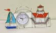 Chesapeake Bay Handcrafted Stained Glass Lighthouse and Sailboat Clock