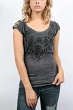 Affliction Victorian Juniors Cap Sleeve T-Shirt - Charcoal