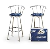 2 Dallas Cowboys NFL Football Themed Specialty / Custom Chrome Barstools with Backrest Set