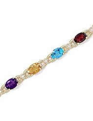 14kt Yellow Gold Oval Multi Color and Diamond Bracelet