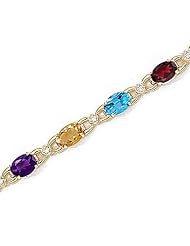 14kt Yellow Gold Oval Multi Color and Diamond Bracelet