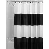 InterDesign Mildew-Free Water-Repellent Zeno Fabric Shower Curtain, 72-Inch by 72-Inch, Black/White