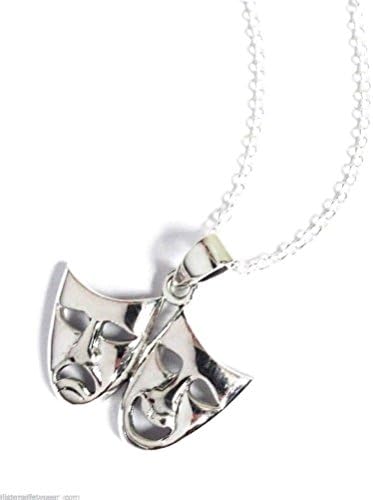 POPLife Silver Comedy Tragedy Mask Pendant 18" Chain Necklace Drama