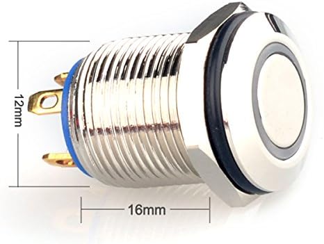 Joyluxy® QN12C1 Momentary Metal Push Button Switch 2A/36VDC 1NO SPST Industrial Car Switch with 4 Pins Suitable for 12mm 0.47" Mounting Hole - Silver Shell Red Light