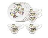 IMAGE OF Gracie Bone China 8-Ounce Cup and Saucer, Blue Head Birds , Set of 4