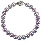 Lavender 7-8mm AAA Cultured Pearl Bracelet w. Platinum Overlay CAREFREE Sterling Silver Rose Clasp 7" (LS1R2)