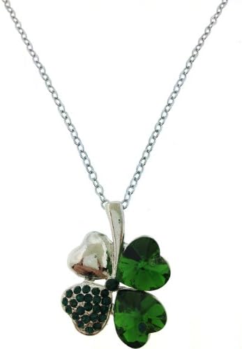 Four Leaf Clover Green Pendant Necklace - Crystal Quartz Includes 20 Inch Rolo Chain Necklace