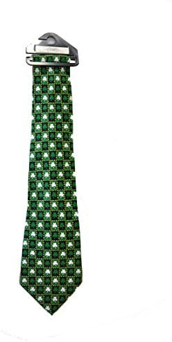 Green, Black & White Small Shamrock Print Silk Tie