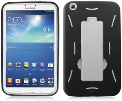 Microseven® Heavy Duty Rugged Armor Dual Layer Case Cover with Kickstand for Samsung Galaxy Tab 3 8.0 inch / T310 with Microseven® Packaging (Black/White)