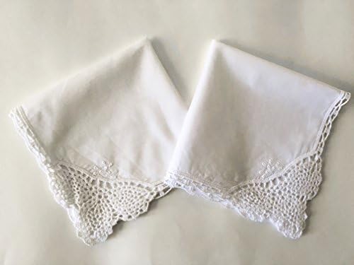 Set of 2 Wedding Bridal Spring Leaf Embroidered Crochet Lace Handkerchief for Ladies /White, D001x2