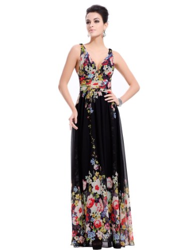 Ever Pretty Sexy Double V-neck Floral Printed Chiffon Evening Dress 09636